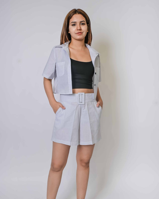 COTTON CROPPED SHIRT WITH SHORTS AND INNER