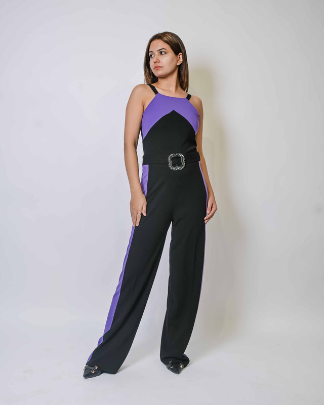 PATTERNED BUCKLE UP JUMPSUIT