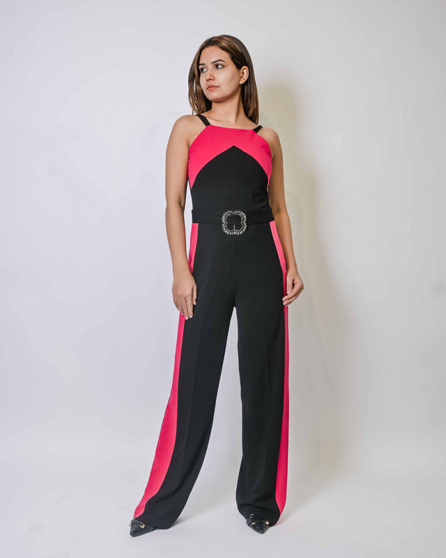 PATTERNED BUCKLE UP JUMPSUIT