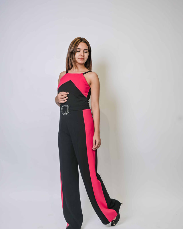 PATTERNED BUCKLE UP JUMPSUIT