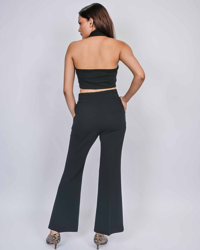 HALTER NECK BUTTON UP TOP WITH FLARED PANTS