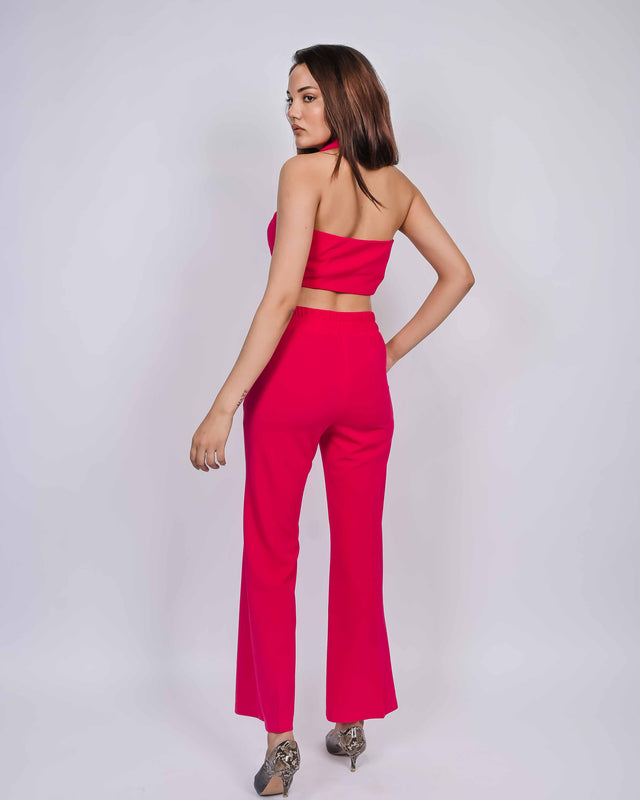 HALTER NECK BUTTON UP TOP WITH FLARED PANTS