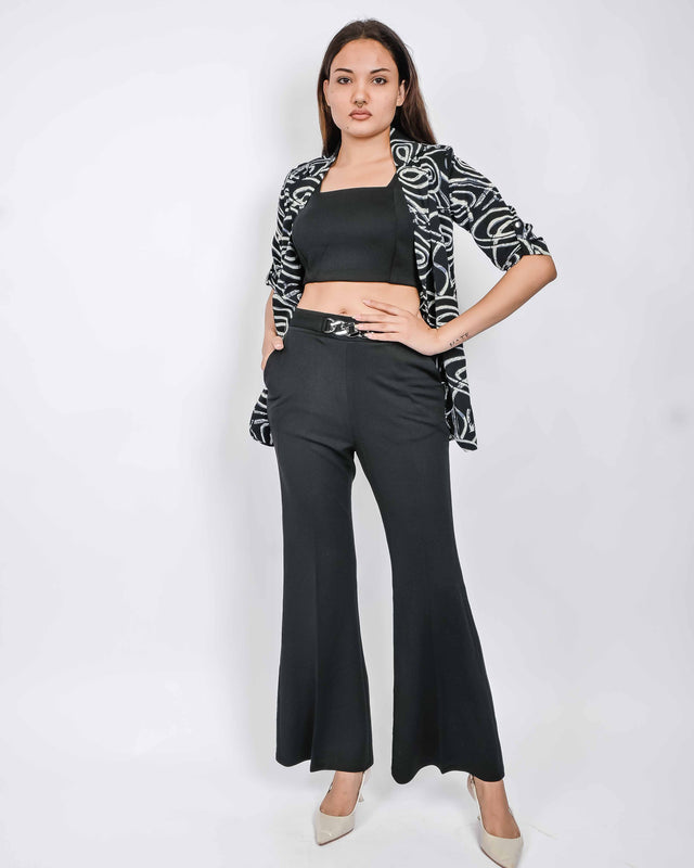 SOLID CO ORD WITH PRINTED COAT