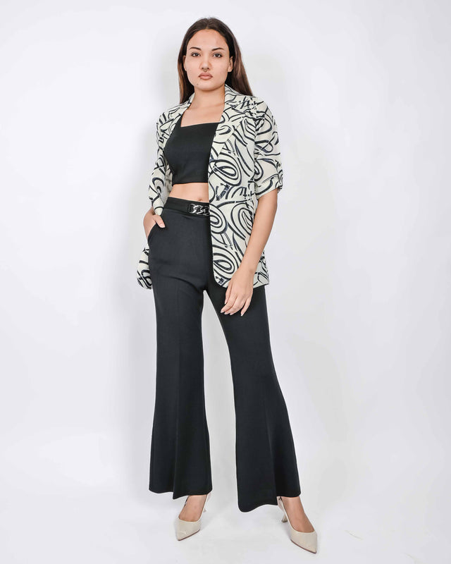 SOLID CO ORD WITH PRINTED COAT