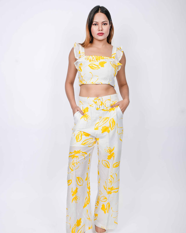 ELEGANT 2 PIECE FLORAL PRINTED SET WITH RUFFLED SLEEVES