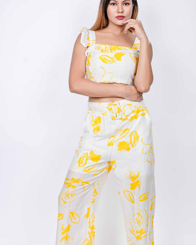 ELEGANT 2 PIECE FLORAL PRINTED SET WITH RUFFLED SLEEVES