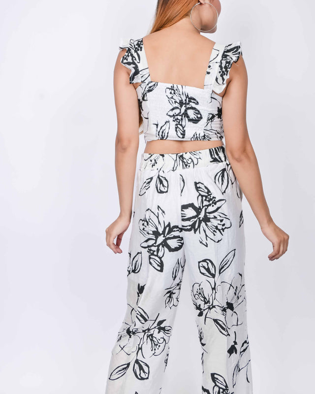 ELEGANT 2 PIECE FLORAL PRINTED SET WITH RUFFLED SLEEVES