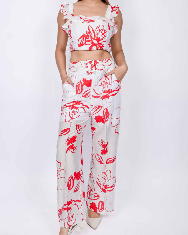 ELEGANT 2 PIECE FLORAL PRINTED SET WITH RUFFLED SLEEVES