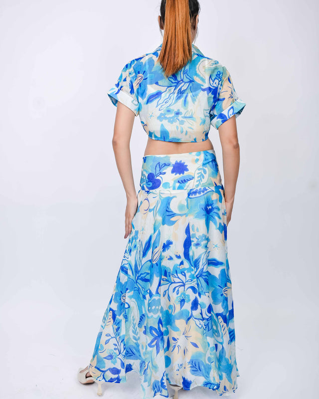 TIE UP PRINTED TOP WITH LONG MAXI SKIRT