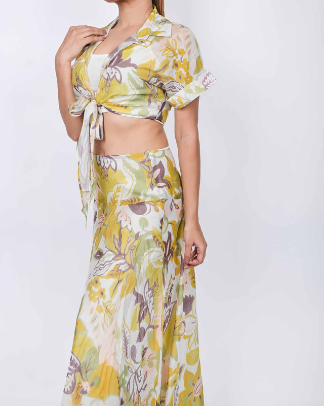 TIE UP PRINTED TOP WITH LONG MAXI SKIRT