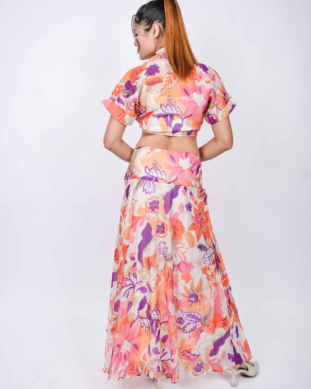 TIE UP PRINTED TOP WITH LONG MAXI SKIRT