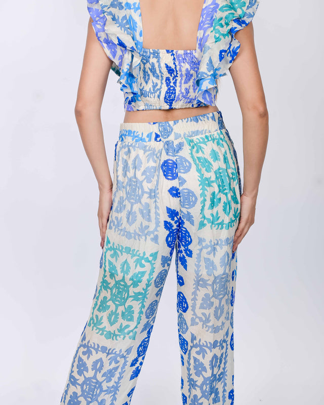 RUFFLED PRINTED TOP WITH PANTS