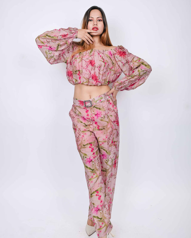 OFF SHOULDER FLORAL PRINTED 2 PIECE SET