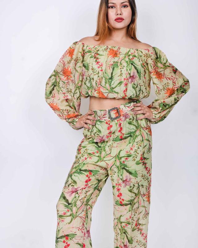 OFF SHOULDER FLORAL PRINTED 2 PIECE SET