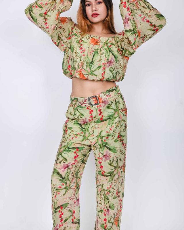 OFF SHOULDER FLORAL PRINTED 2 PIECE SET