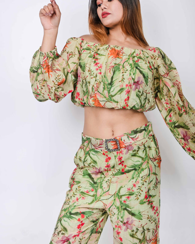 OFF SHOULDER FLORAL PRINTED 2 PIECE SET