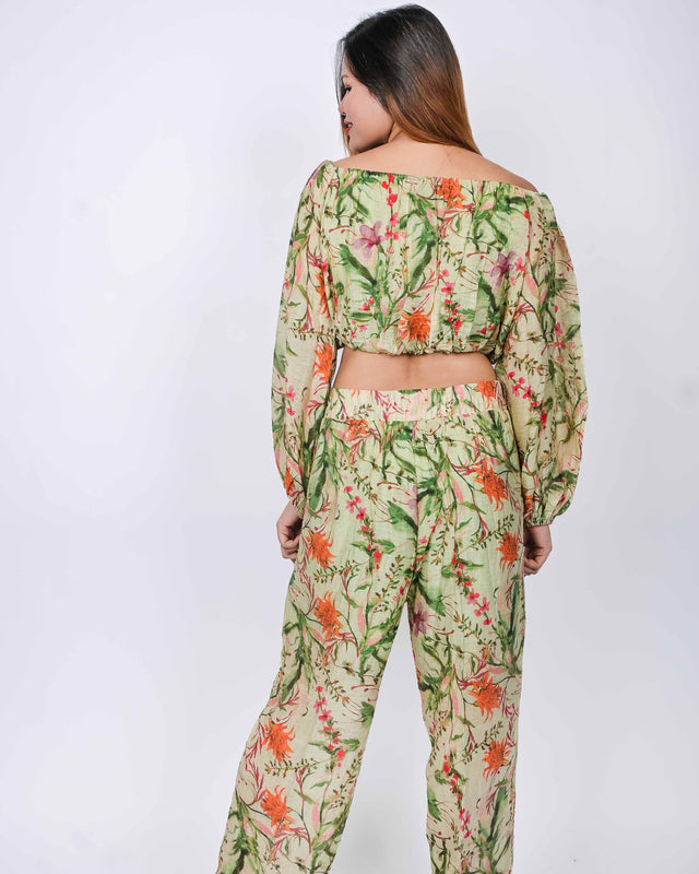 OFF SHOULDER FLORAL PRINTED 2 PIECE SET