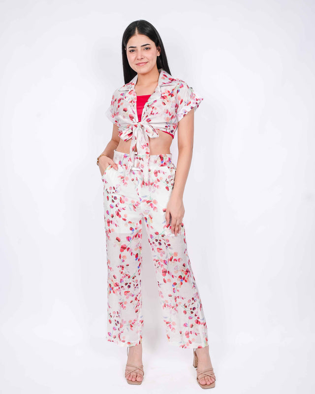 COTTON FLORAL PRINTED FRONT TIE 3 PIECE SET