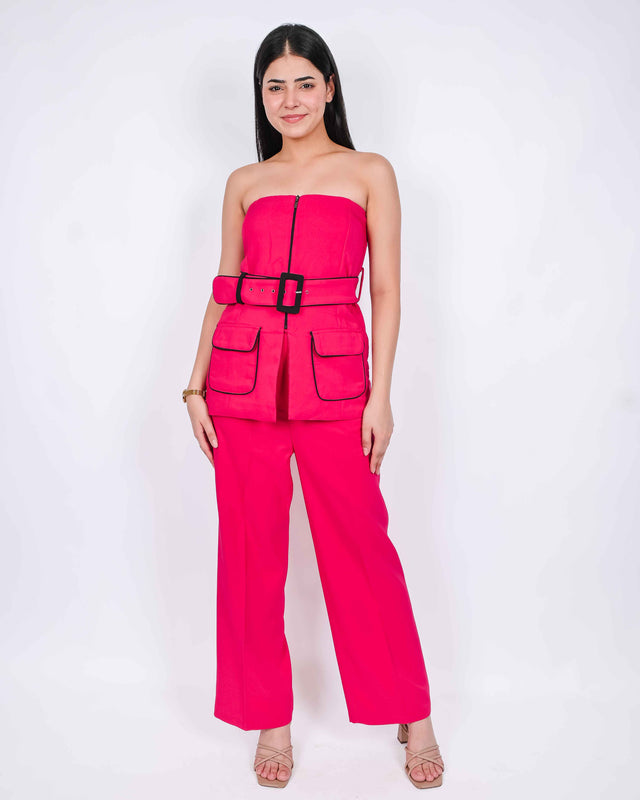 BELT DETAILED BUSTIER FRONT CHAINED TOP WITH TROUSERS