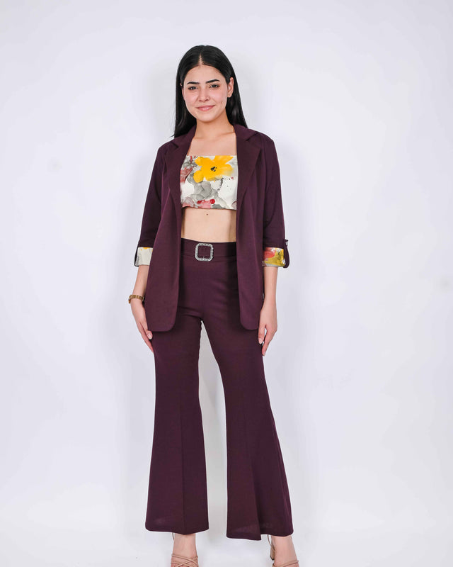 CLASSY PRINTED CROP TOP WITH TROUSERS AND BLAZER