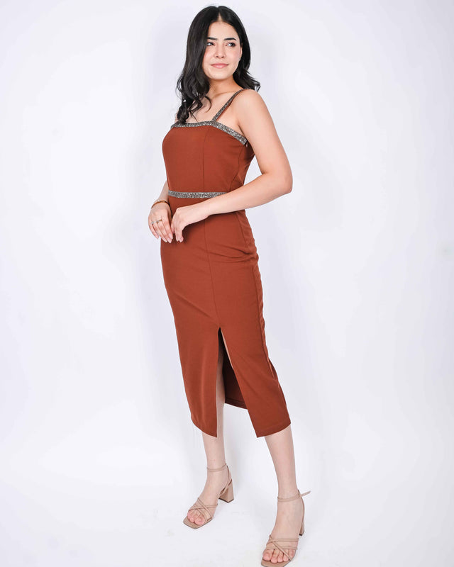 SIDE SLIT DESIGNER STONE DETAILED DRESS