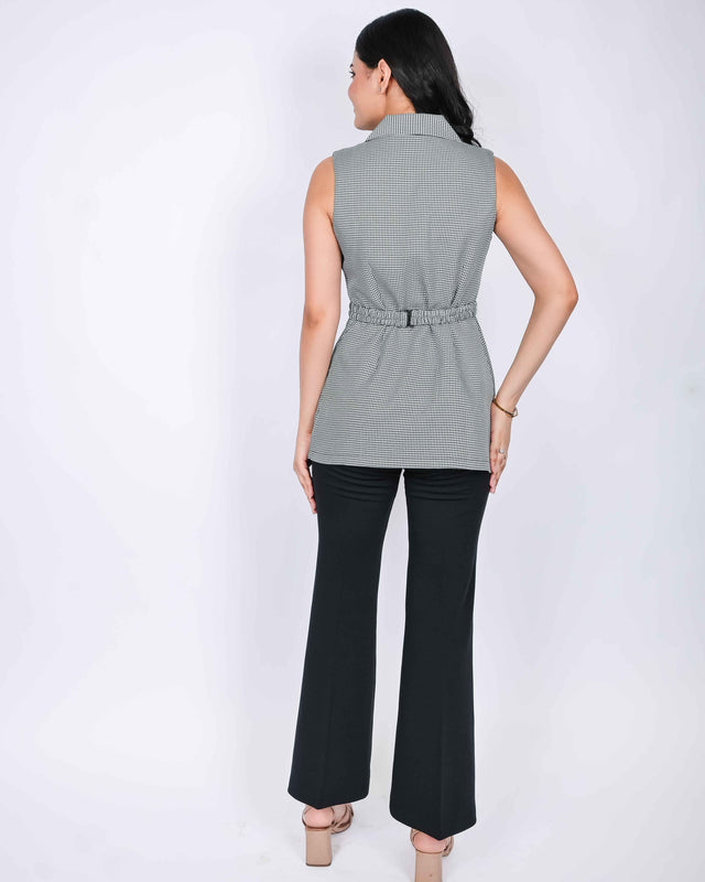 CLASSY BLAZER STYLE TOP WITH FLARED TROUSER AND BELT