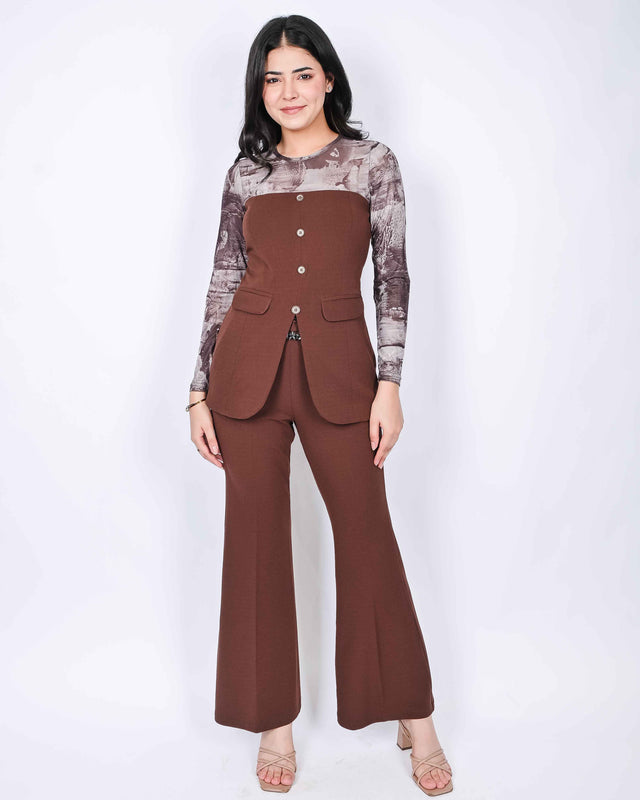 DESIGNER PATTERNED NET TOP WITH TROUSERS