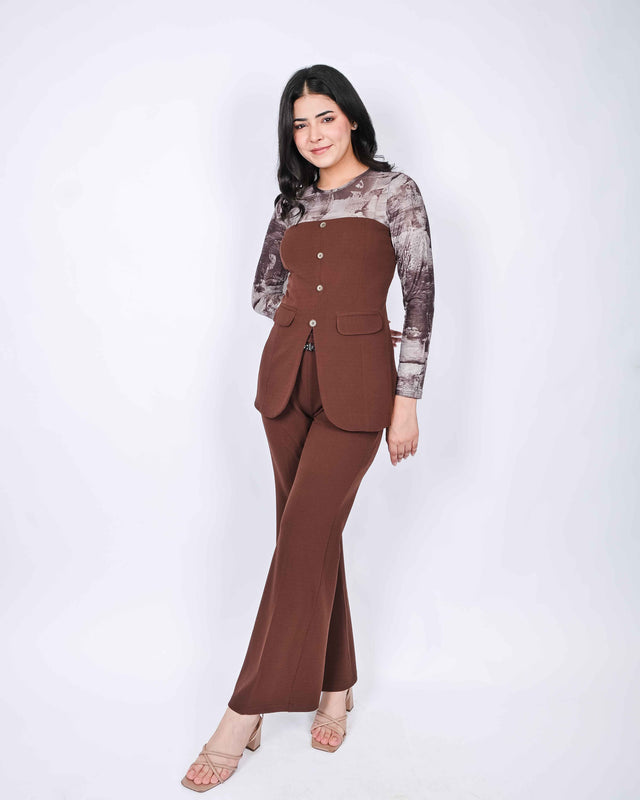 DESIGNER PATTERNED NET TOP WITH TROUSERS