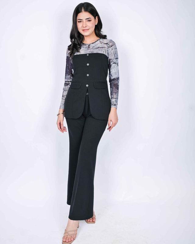 DESIGNER PATTERNED NET TOP WITH TROUSERS