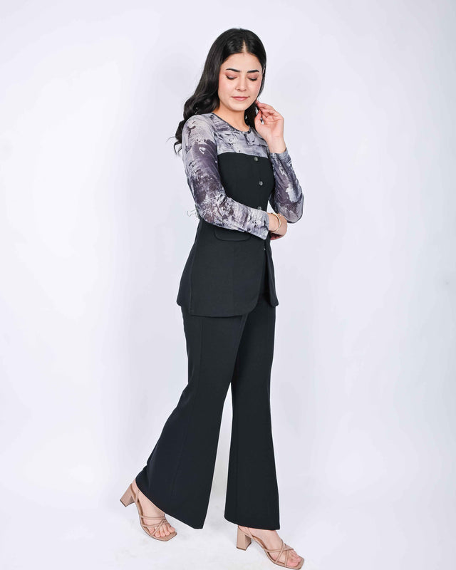 DESIGNER PATTERNED NET TOP WITH TROUSERS