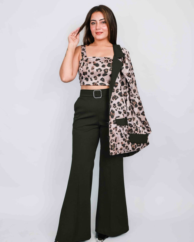 Flared Trousers with Leopard Printed Blazer Set