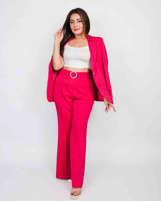 Flared Trousers Set with Solid Blazer