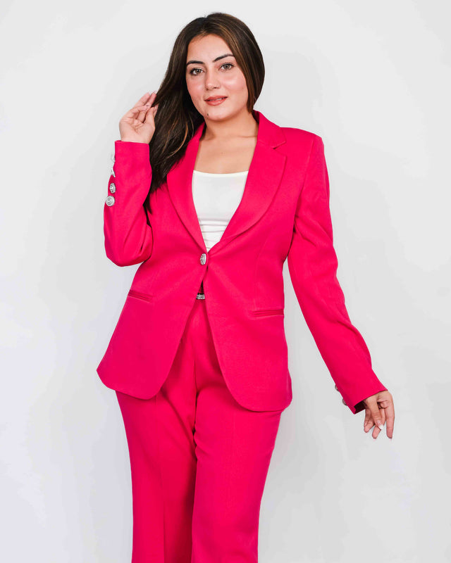 Flared Trousers Set with Solid Blazer