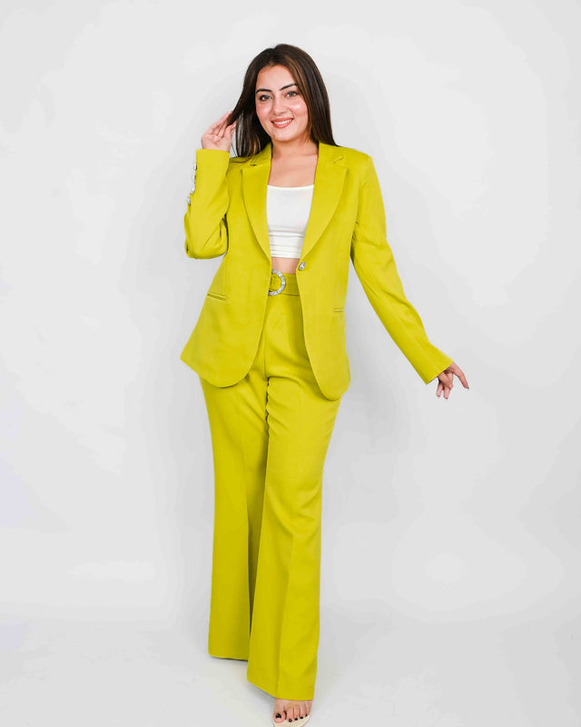 Flared Trousers Set with Solid Blazer