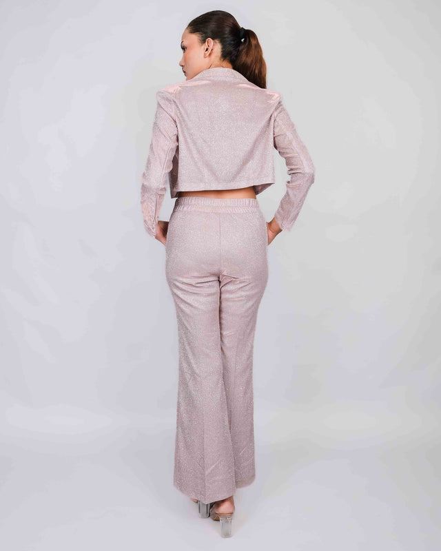 GLITTERY FLARED TROUSERS WITH CROPPED BLAZER SET