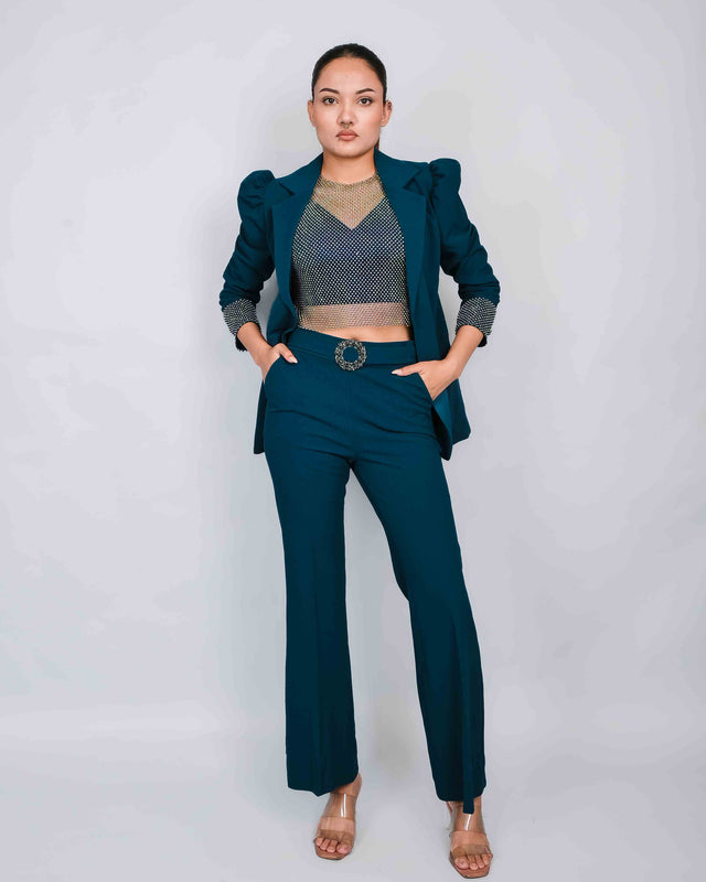 4 PIECE BLAZER SET WITH BLINGY NET CROP TOP