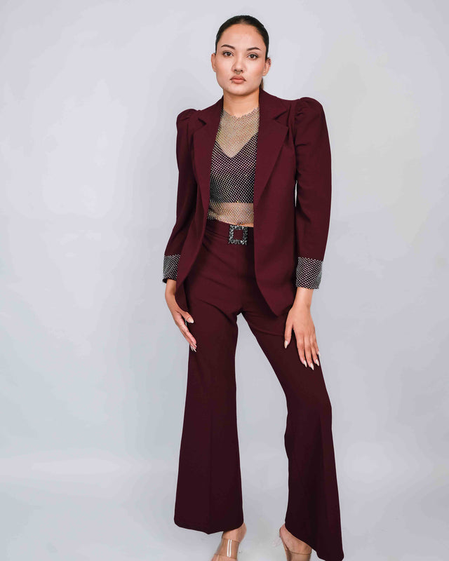 4 PIECE BLAZER SET WITH BLINGY NET CROP TOP