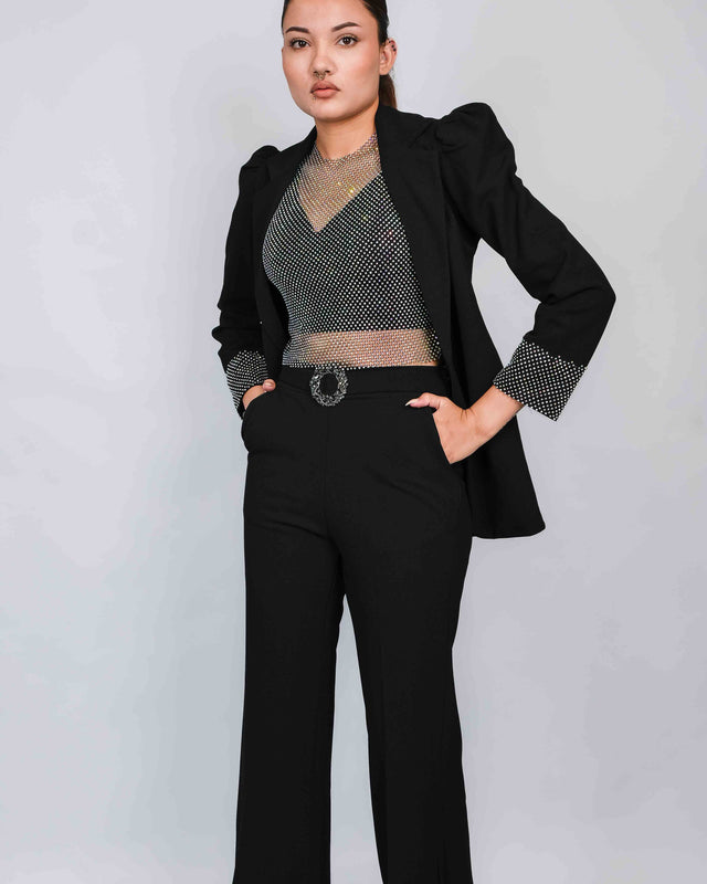 4 PIECE BLAZER SET WITH BLINGY NET CROP TOP