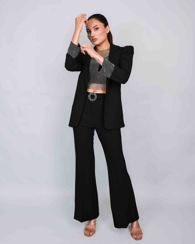 4 PIECE BLAZER SET WITH BLINGY NET CROP TOP