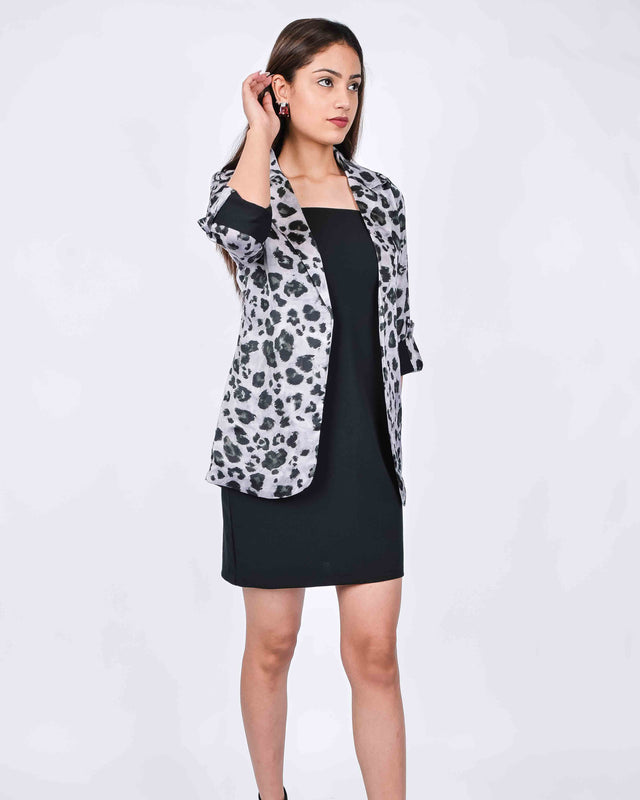 PARTY WEAR SHORT DRESS WITH LEOPARD BLAZER