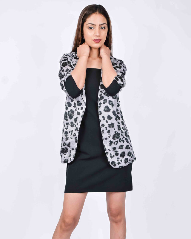 PARTY WEAR SHORT DRESS WITH LEOPARD BLAZER