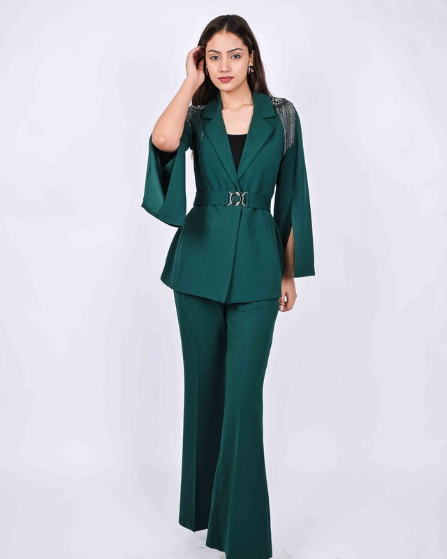 FASHIONABLE BELL SLEEVED BLAZER WITH TROUSERS AND INNER