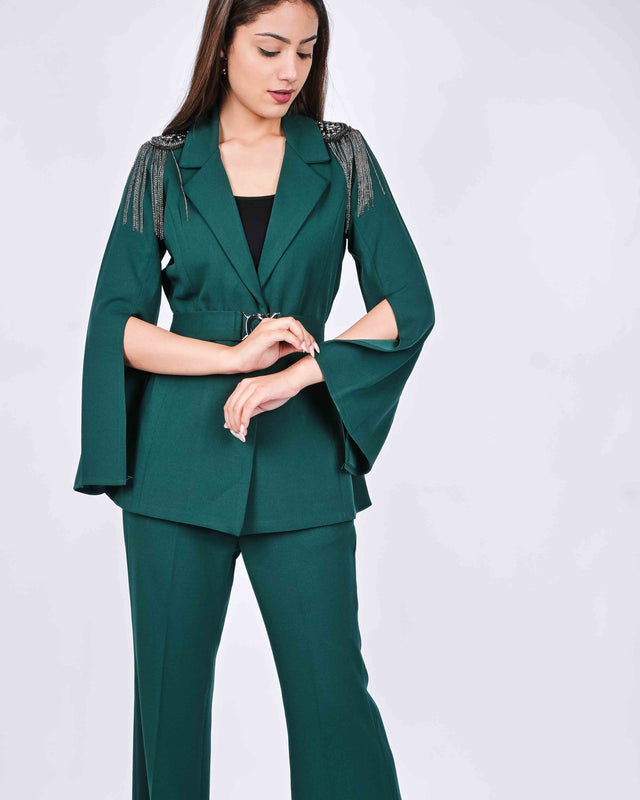 FASHIONABLE BELL SLEEVED BLAZER WITH TROUSERS AND INNER