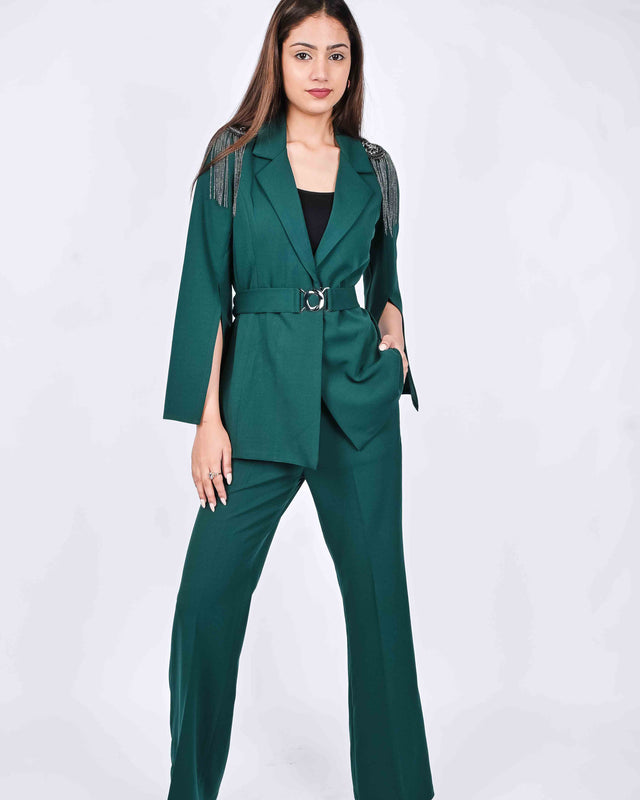 FASHIONABLE BELL SLEEVED BLAZER WITH TROUSERS AND INNER