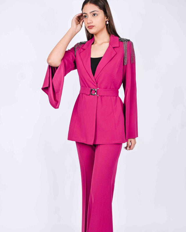 FASHIONABLE BELL SLEEVED BLAZER WITH TROUSERS AND INNER