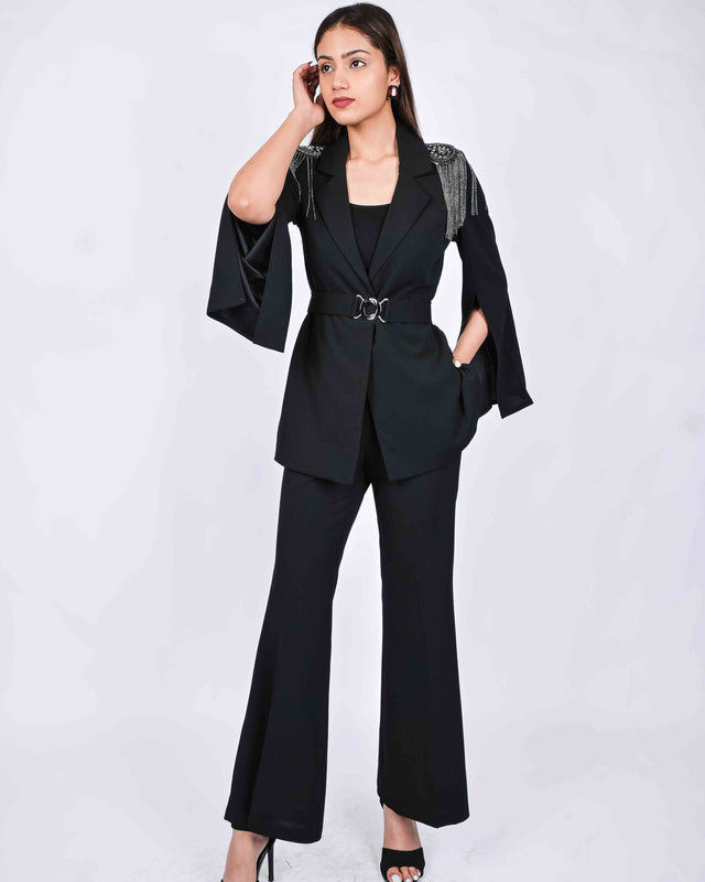 FASHIONABLE BELL SLEEVED BLAZER WITH TROUSERS AND INNER