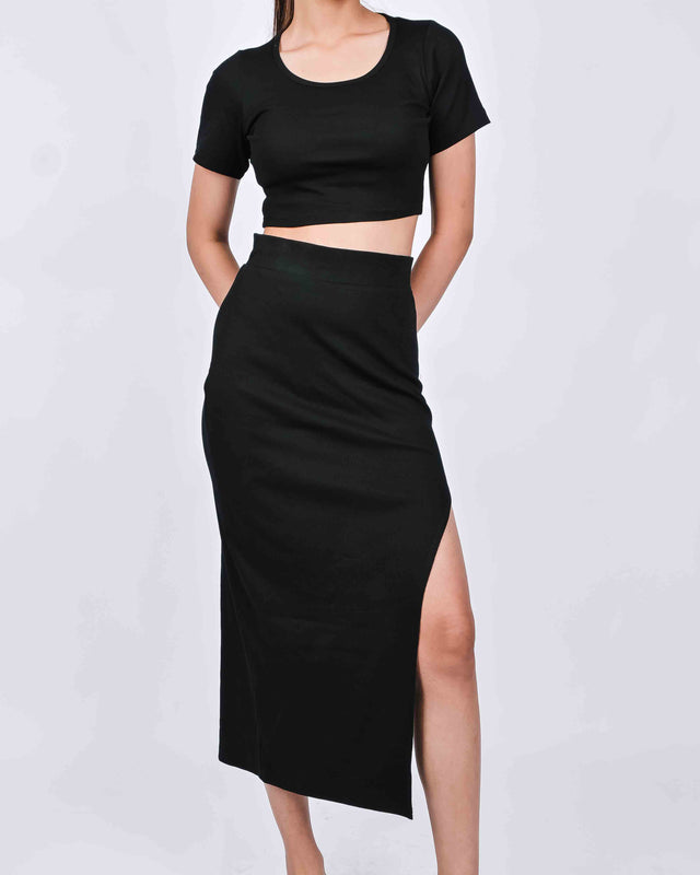 CASUAL SOLID LONG SKIRT SET