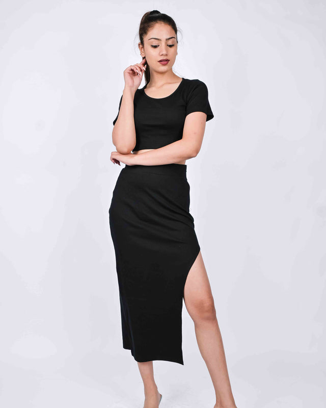 CASUAL SOLID LONG SKIRT SET