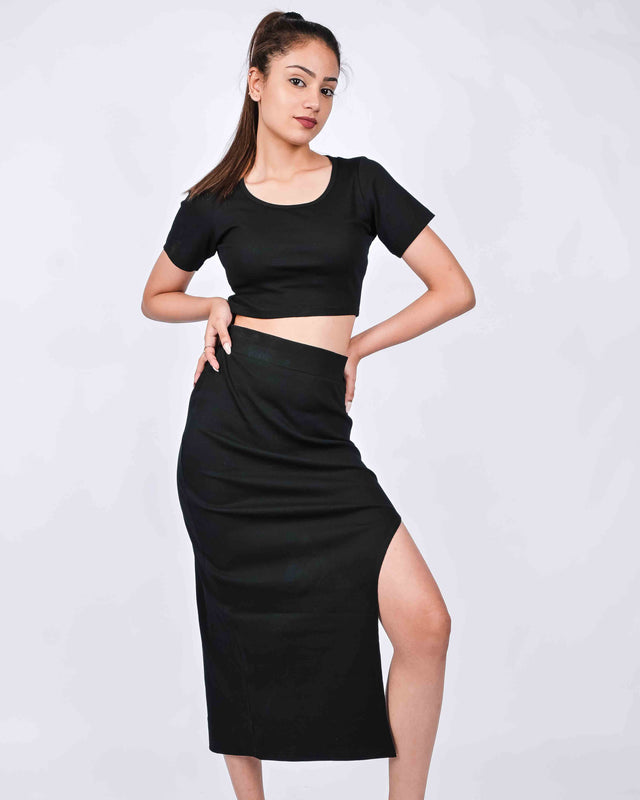 CASUAL SOLID LONG SKIRT SET