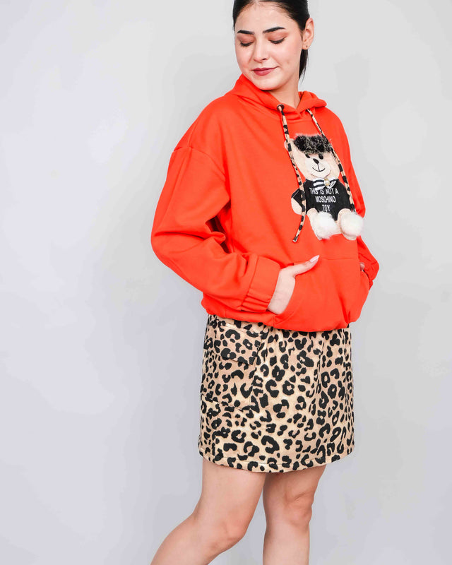 WINTER WEAR ANIMAL PRINTED SKIRT WITH HOODIE